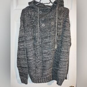 Men's Gray Knit Button-Neck Sweater